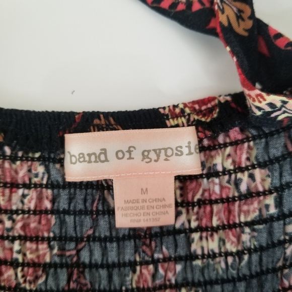 Band of Gypsies Floral Print Smocked Maxi Dress Side Slit Pockets Size M Boho - Picture 3 of 15